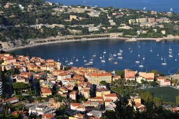 Naklejka premium Panoramic view of sea, coast and bay, Villefranche Sur Mer, South of France