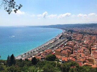 Panoramic view of sea, coast and city, Nice, South of France