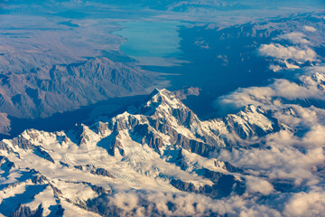 Aerial view of the summit of Mount Cook / Aoraki, New Zealand