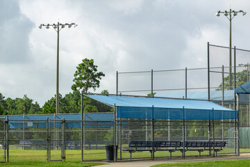 An empty baseball field at a public sports complex in Conroe, TX
