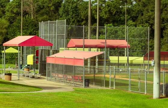 An empty baseball field at a public sports complex in Conroe, TX.