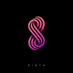Eight number. 8 monogram consist of pink strips or ribbons. Infinity abstract emblem. This logo can be use for business, hi-tech production, sport, games, web and digital. - obrazy, fototapety, plakaty