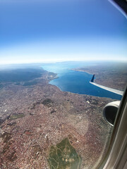 Aerial photo of Izmir city from an airplane. Izmir Turkey 