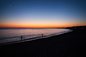 Sunset on the beach. Night views of the sea