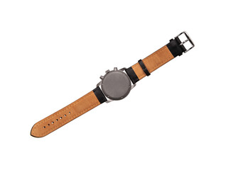 Wristwatch isolate on a white background.Sport watch with leather bracelet. Watches for scuba divers