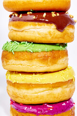 A pile of glazed donuts