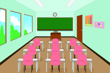 in front of classroom with class board draw in cartoon vector