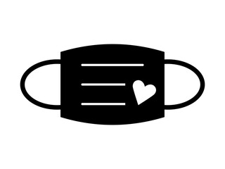 Simple Face Mask Icon with Heart Symbol. Vector Image.