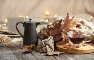Cozy autumn still life in a homely atmosphere.