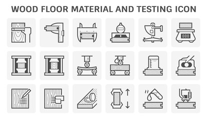 Wood floor material and testing vector icon set design.