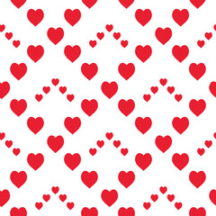 Fototapeta na wymiar Seamless pattern with bright red hearts on white background. Vector image.