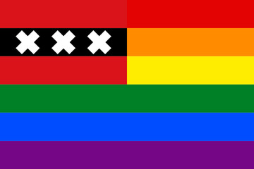 flag of amsterdam with rainbow flag. proportion 2:3
