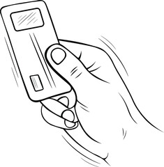 hand drawn sketch doodle vector illustration of a ID card passport or electronic ticket wireless in the hand black and white