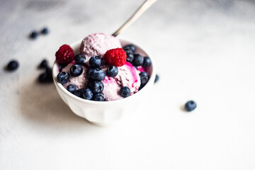 Summer dessert with ice cream and berries