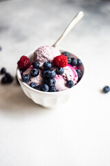Summer dessert with ice cream and berries