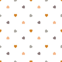 Seamless pattern with simple beige and gray hearts on white background. Vector image.