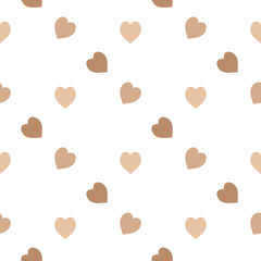 Seamless pattern with simple beige hearts on white background. Vector image.