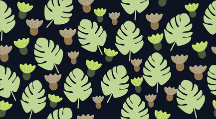 doodle leaf seamless pattern, vector