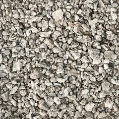 natural background and texture of a river shore: gravel, rocks and shells, black and white image