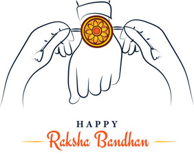 Happy Raksha Bandhan, sister tying rakhi to brother sketchy greeting poster, card, vector illustration