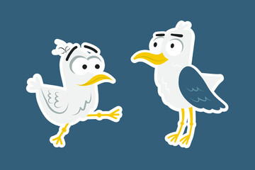Obraz premium Colored flying gull isolated on transparent background. Colorful pictogram original design. Vector shabby hand drawn illustration