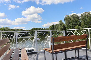 Fototapeta na wymiar travel boats deck with passenger bench