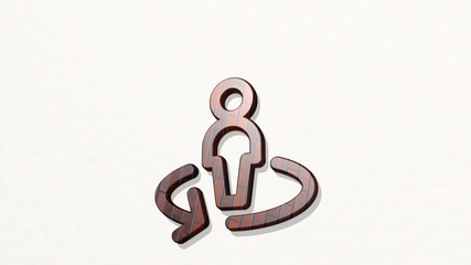 single neutral rotate made by 3D illustration of a shiny metallic sculpture on a wall with light background. icon and isolated