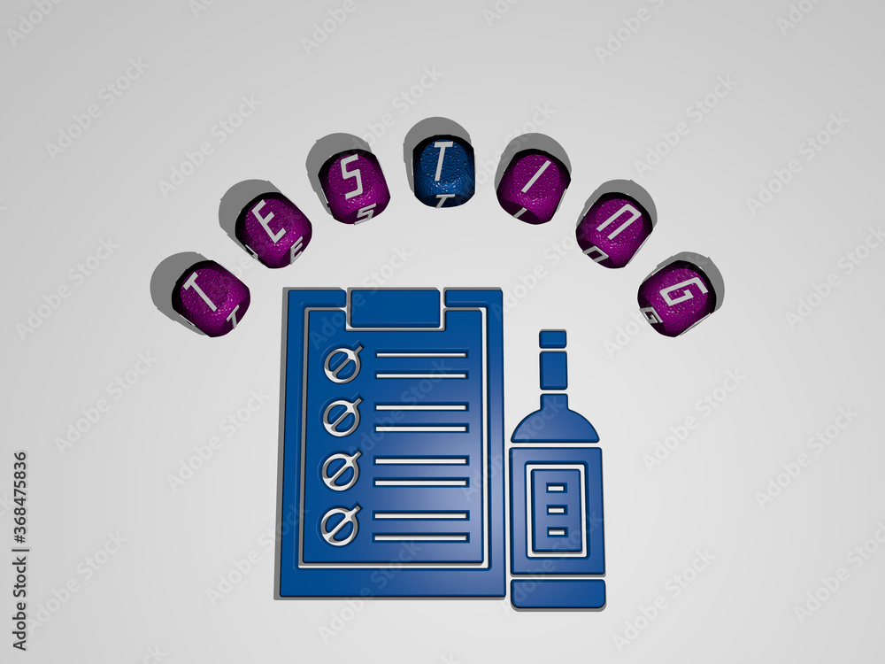 Fototapete 3d illustration of testing graphics and text around the icon made by metallic dice letters for the r