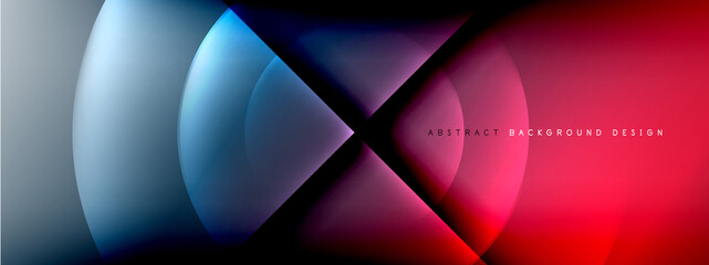 Vector abstract background - circle and cross on fluid gradient with shadows and light effects. Techno or business shiny design templates for text