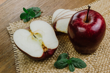 apple on a wooden table