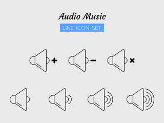 line icon symbol set, audio sound volume level control buttons loudspeaker, digital multimedia, Isolated flat outline vector design