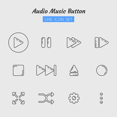 line icon symbol set, audio video music control buttons concept, digital multimedia, play, pause, stop Isolated flat outline vector design