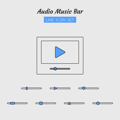 line icon symbol set, audio sound music bar style video play, Isolated flat outline vector design