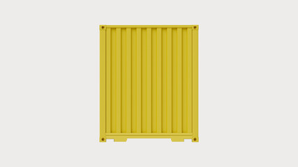 Facade projection or blueprint of a yellow shipping container on a white background, reverse view, web banner or template, 3d rendering