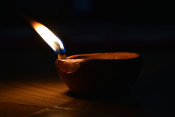 Beautiful diya in diwali at home