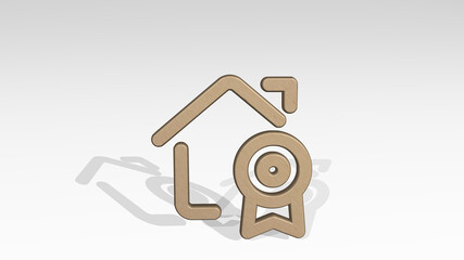 real estate action house ribbon casting shadow with two lights. 3D illustration of metallic sculpture over a white background with mild texture. concept and building