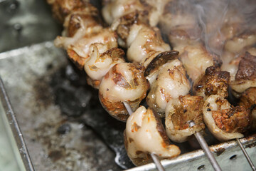 lamb liver shish kebab wrapped in lamb fat
