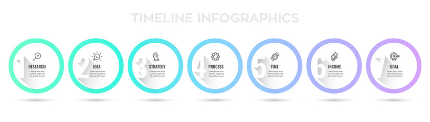 Vector Infographic design with 7 options or steps. Infographics for business concept. Can be used for presentations banner, workflow layout, process diagram, flow chart, info graph