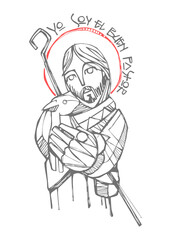 Fototapeta na wymiar Jesus Christ Good Shepherd illustration