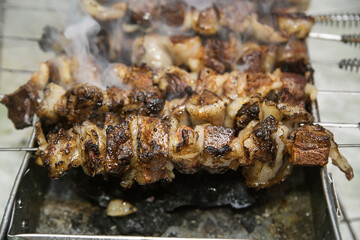 lamb liver shish kebab wrapped in lamb fat