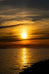 Fototapeta premium selective focus. evening sky, red sunset on the Baltic sea