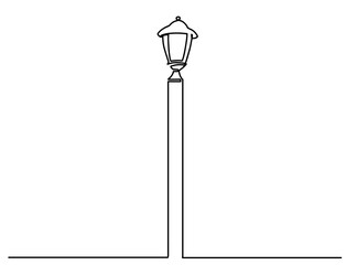 City street lantern. Streetlight vintage lamp icons isolated on white background. Flat thin line design. Vector illustration of traditional street lamps. One line drawing of city lantern