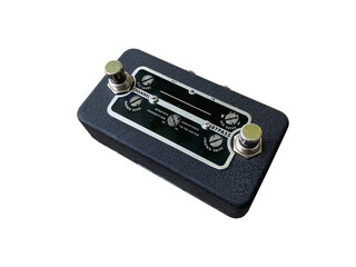 Isolated Black stompbox electric guitar effect for studio and stage performed on white background...