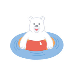 浮き輪で泳ぐシロクマ