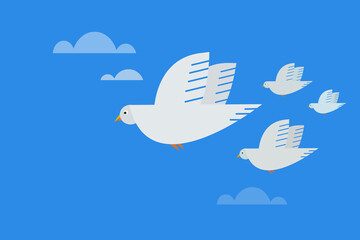 Illustration of birds flying in the blue sky