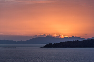 Fototapeta premium Orange lines on the Sunrise sky , thailand