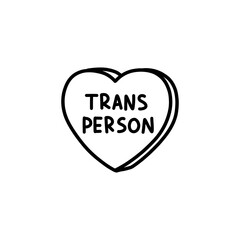 trans person heart doodle icon, vector line illustration