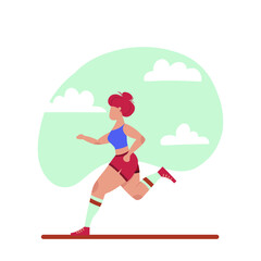 Fototapeta na wymiar Vector illustration of running young woman. Cartoon realistic people illustration. Flat young woman. Front view. Isometric view. Sportive woman. Sport, training, run.