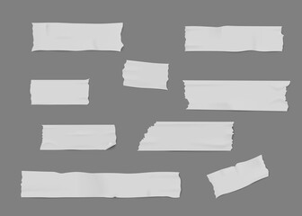 Set of white adhesive or masking tape pieces with torn edges realistic style