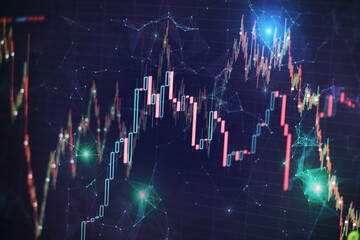 Fundamental and technical analysis concept. Abstract financial trading graphs on monitor....
